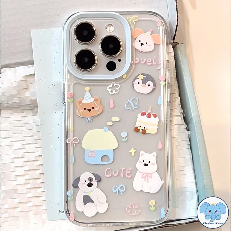 น่ารักลูกแมวลูกสุนัขเข้ากันได้เคสไอโฟน 11 16 15 Pro Max 14 12 13 Pro Max XS XR X Max 7 15 14 8 Plus SE การ์ตูนช้างหมีเคส รูปที่ 4
