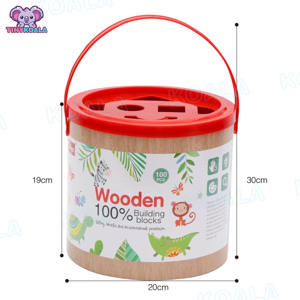 แถมกล่อง+ผ้าถุงTinykoala บล็อกไม้ บล็อกไม้อักษร บล็อคไม้ตัวต่อ 100 ชิ้น ของเล่นไม้เสริมพัฒนาการ เล่นไม้หลากหลายรูปทรง รูปที่ 9