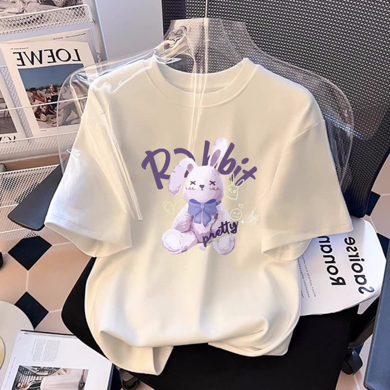 FACAI ʕ•͡-•ʔ Printed T-shirt, ลูกแมวการ์ตูนน่ารัก M-3XL oversize รูปที่ 5