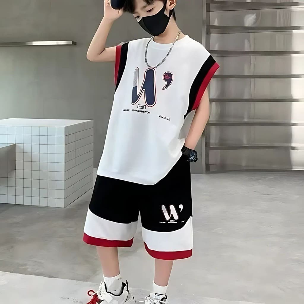 Modeng Baby เซ็ตแขนกุด สกรีนตัว2 สี เสื้อแขนสั้น กางเกงขาสั้น เซท 2 ชิ้น ใส่เที่ยวเท่ห์ๆ ด้วยชุดเซท เนื้อผ้านุ่ม รูปที่ 4