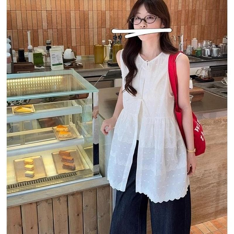 Mimi&didi#ชุดเสื้อกั๊กปกปิด เนคไทฝรั่งเศส เดรสทรงหลวม คอกลม แขนกุด เหมาะสำหรับฤดูใบไม้ผลิ หวานและเผ็ดสำหรับผู้หญิง#99109 รูปที่ 5