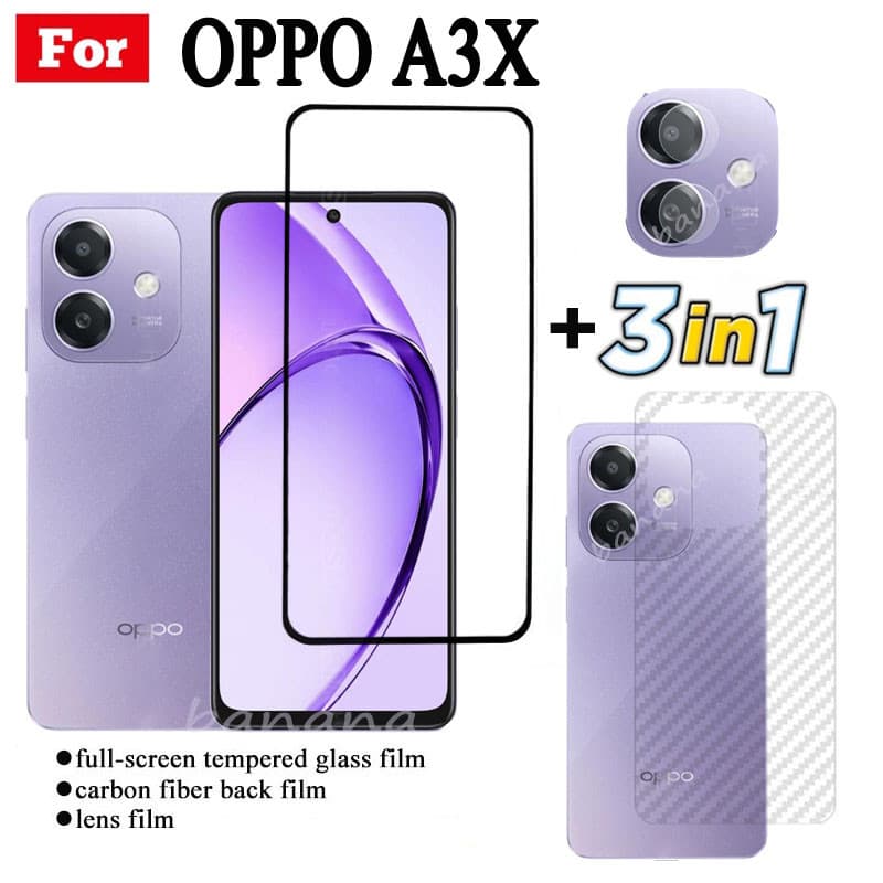 3 IN 1 OPPO A3x ฟิล์มกระจกนิรภัยสําหรับ OPPO A3 Pro 5G A60 4G คลุมทั้งหมดป้องกันหน้าจอกระจก + ฟิล์มเลนส์กล้อง + ฟิล์มด้านหลัง รูปที่ 1