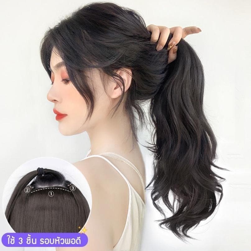 แผ่นเสริมผมหนา ผมลอนแบบกิ๊บ แฮร์พีชแบบช่อ ไหมนิ่ม ไม่เงา เรียบเนียนกับผมจริง RenKin&Pursue รูปที่ 2