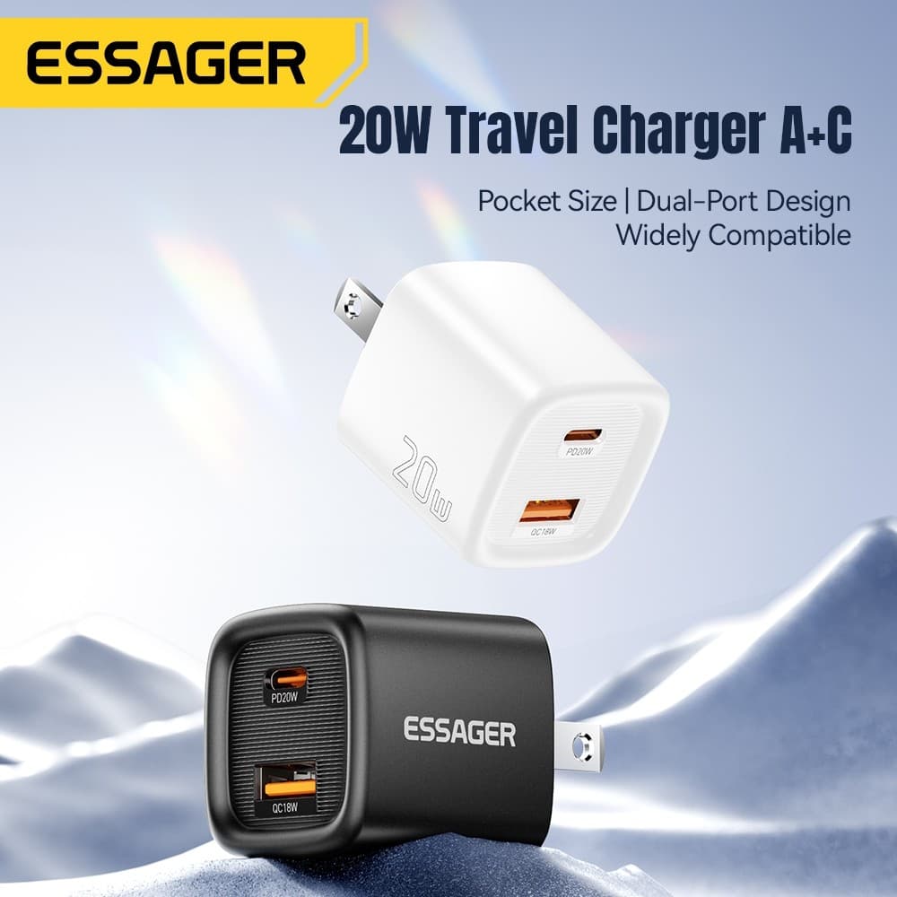 Essager PD 20W USB C + Type C Charger Fast Charging Quick Chargers Wall Plug Adapter รูปที่ 2