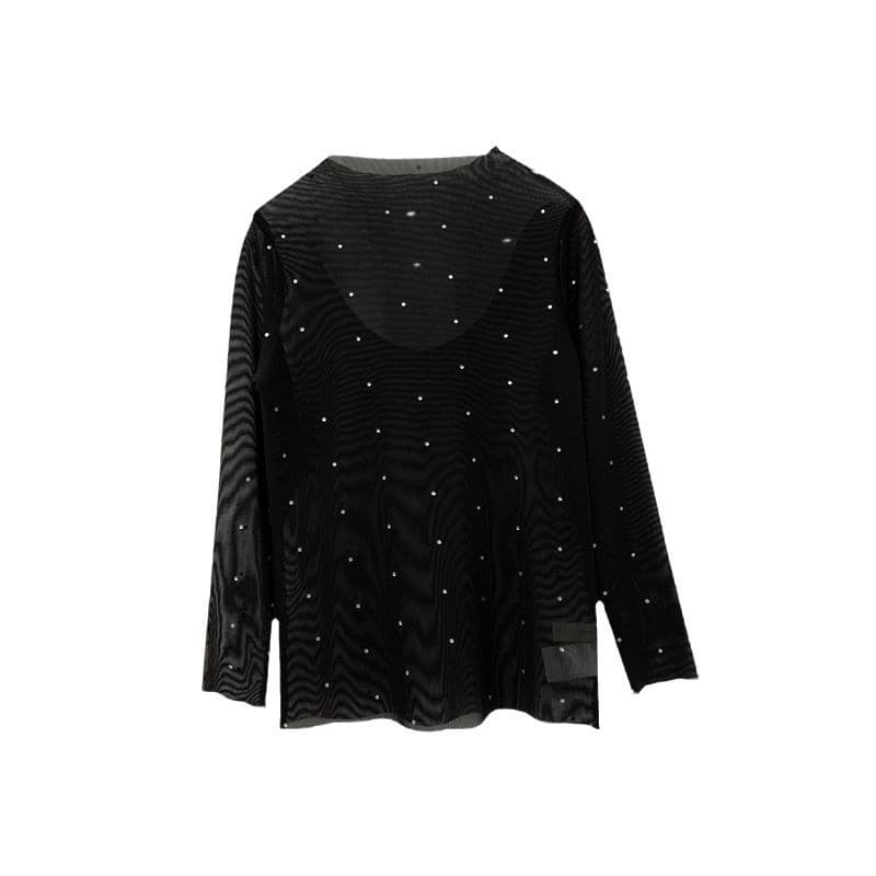 70-160 พร้อมสต็อกเด็กตาข่ายเสื้อยืดตาข่ายกลวงโปร่งใสประดับด้วยเลื่อมแขนยาวทารกแฟชั่นด้านนอกสวมเสื้อฐานสีทึบทุกการแข่งขันด้านบน Suns รูปที่ 3