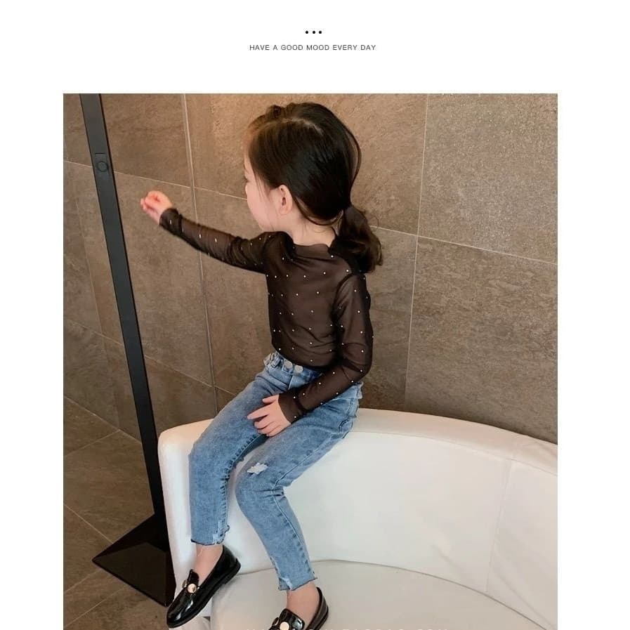 70-160 พร้อมสต็อกเด็กตาข่ายเสื้อยืดตาข่ายกลวงโปร่งใสประดับด้วยเลื่อมแขนยาวทารกแฟชั่นด้านนอกสวมเสื้อฐานสีทึบทุกการแข่งขันด้านบน Suns รูปที่ 9