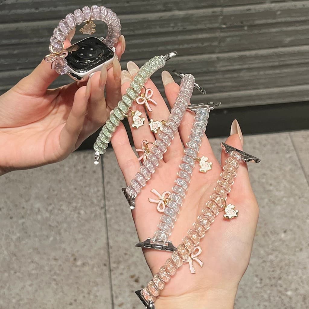 โบว์กระต่ายGlitterโทรศัพท์สายไฟผมสําหรับAmazfit Bip 6 Bip 5 5 Unity Bip 3 U Proสร้อยข้อมือสายคล้องคอสําหรับAmazfit Active 2 GTS 2 3 4 Miniยืดหยุ่นนาฬิกา รูปที่ 3