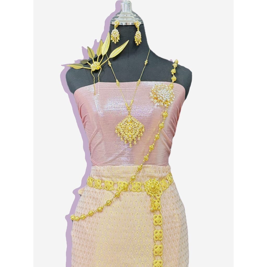 Vintage Jewelry ชุดเครื่องประดับไทย สร้อยคอ ต่างหูคลิป เข็มขัดหัวเข็มขัด สร้อยสังวาลย์ รูปที่ 2