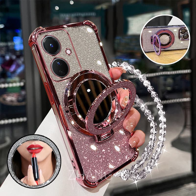กันกระแทกเคสสําหรับ OPPO reno 11f 5G เคสโทรศัพท์ 3D ที่วางกระจกแต่งหน้าสร้อยข้อมือใหม่ softcase รูปที่ 1