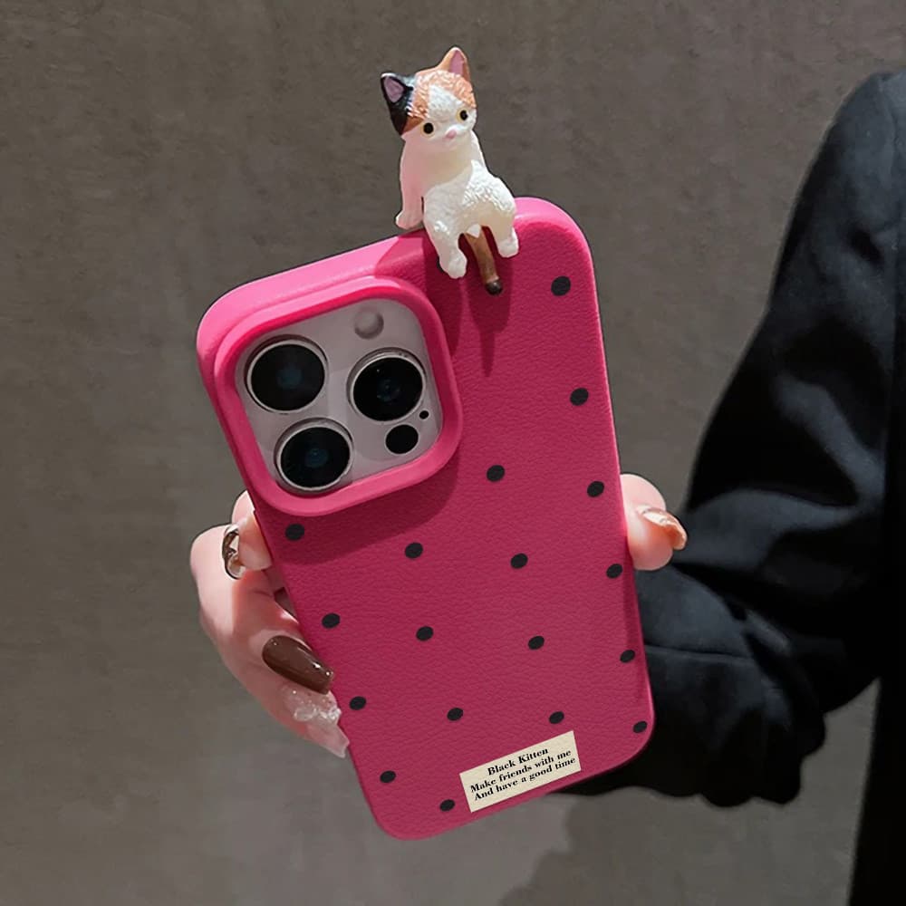 เคสโทรศัพท์มือถือ For iPhone 13 11 16 pro max Case iPhone 11 17 15 pro max 12 14 13 pro max ลูกแมวลายจุด INS รูปที่ 6