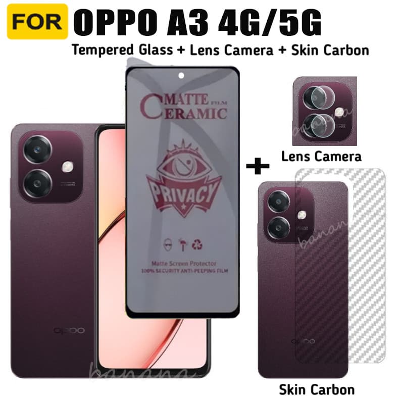 Oppo A3 A3X กระจกนิรภัยความเป็นส่วนตัว OPPO A60 A80 A3 Pro ป้องกันหน้าจอ + กระจกเลนส์กล้อง + ฟิล์มด้านหลัง รูปที่ 1