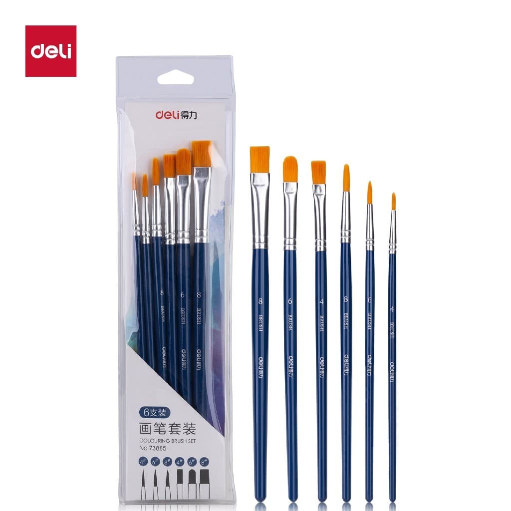 Deli ชุดพู่กันนักเรียน 6 แท่ง พู่กันสีน้ำ อุปกรณ์วาดภาพ สำหรับเด็ก Coloring Brush รูปที่ 6