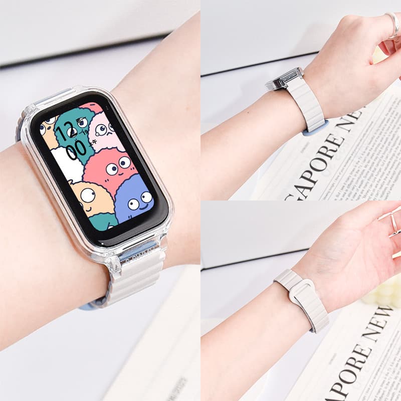 ซิลิโคนสายรัดห่วงแม่เหล็กพร้อมเคสสําหรับ Redmi smart Band 3 2 สร้อยข้อมือซิลิโคนอ่อนนุ่มสําหรับ Xiaomi Band 9 Active / 8 Active รูปที่ 1