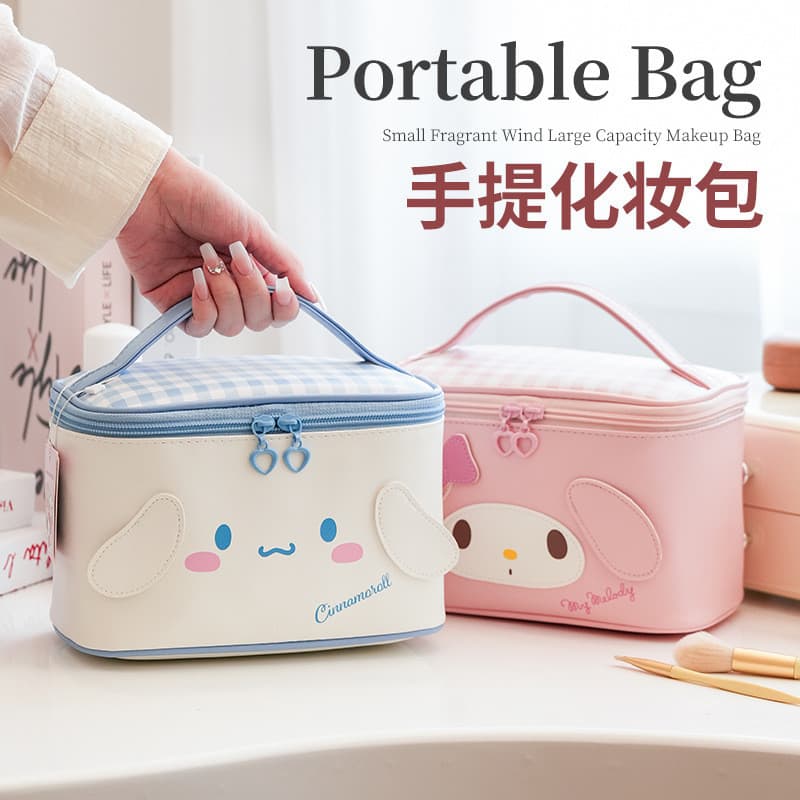 Hello Kitty Sanrio กระเป๋าเครื่องสําอางการ์ตูน PU กันน้ํา ล้างทําความสะอาดได้ Kuromi Multi-function กระเป๋าถือ รูปที่ 1