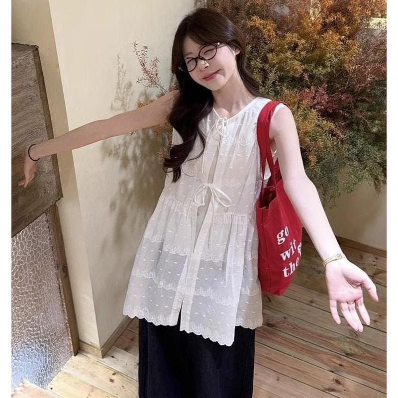 Mimi&didi#ชุดเสื้อกั๊กปกปิด เนคไทฝรั่งเศส เดรสทรงหลวม คอกลม แขนกุด เหมาะสำหรับฤดูใบไม้ผลิ หวานและเผ็ดสำหรับผู้หญิง#99109 รูปที่ 9