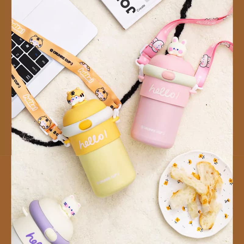 ขวดน้ำแก้ว มีหลอดดูด ลายการ์ตูนสุดคิวท์ พร้อมสายคล้อง พกพาง่าย กันร้อน 500ml ใน24ชั่วโมงจากกรุงเทพ รูปที่ 7
