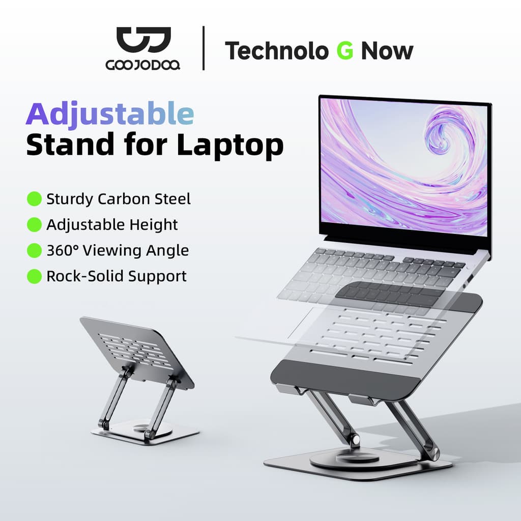 GOOJODOQ ขาตั้งแล็ปท็อประบายความร้อน 360° การหมุนปรับความสูงมั่นคงและไม่ลื่นเหมาะสําหรับการประชุมการจัดระเบียบ รูปที่ 1