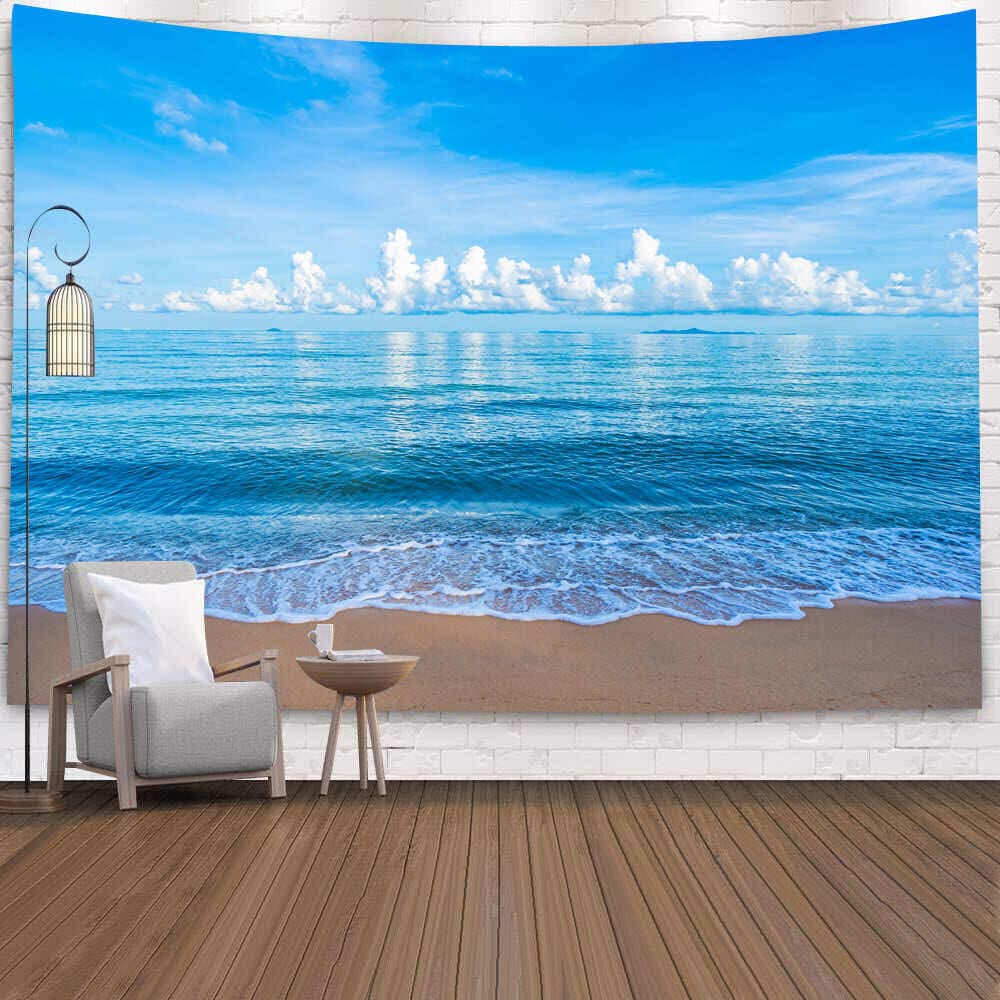 CM ขนาดใหญ่ Beach Coconut TreeOcean Tapestry แขวน Blue Sky ธรรมชาติห้องนอน Tapestry ดอกไม้แขวนผนังสําหรับห้องพื้นหลังผ้าผนังผ้าห้องข้างเตียง W รูปที่ 7