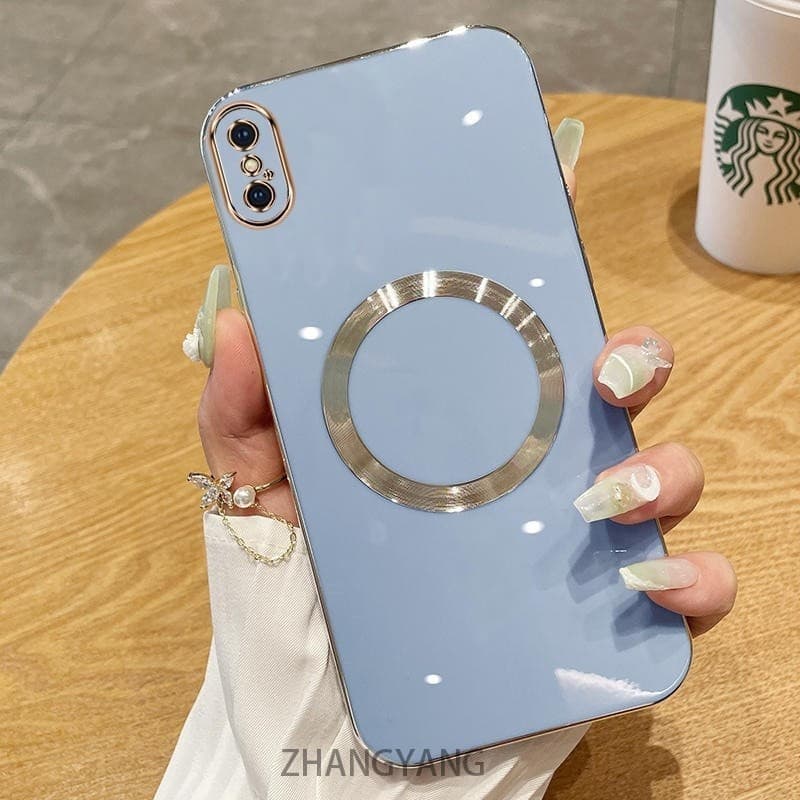 ปลอกสําหรับ iPhone X XS XR XS MAX กรณี Electroplated ซิลิโคน TPU เคสโทรศัพท์พร้อมแม่เหล็กดูดที่เรียบง่ายเคสนิ่มชุบ Squaer ขอบฝาครอบ รูปที่ 5