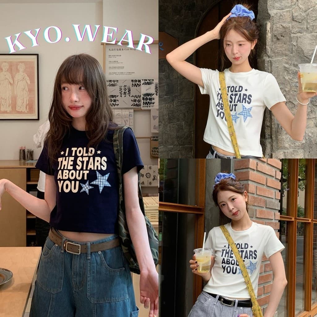 KYO ครอป เสื้อยืดผู้หญิง ทรงสวย ใส่แล้วพรางหุ่น สลิมฟิต ผ้าCOTTON โคตรนุ่ม เสื้อ baby tee "THE STARS" รูปที่ 1
