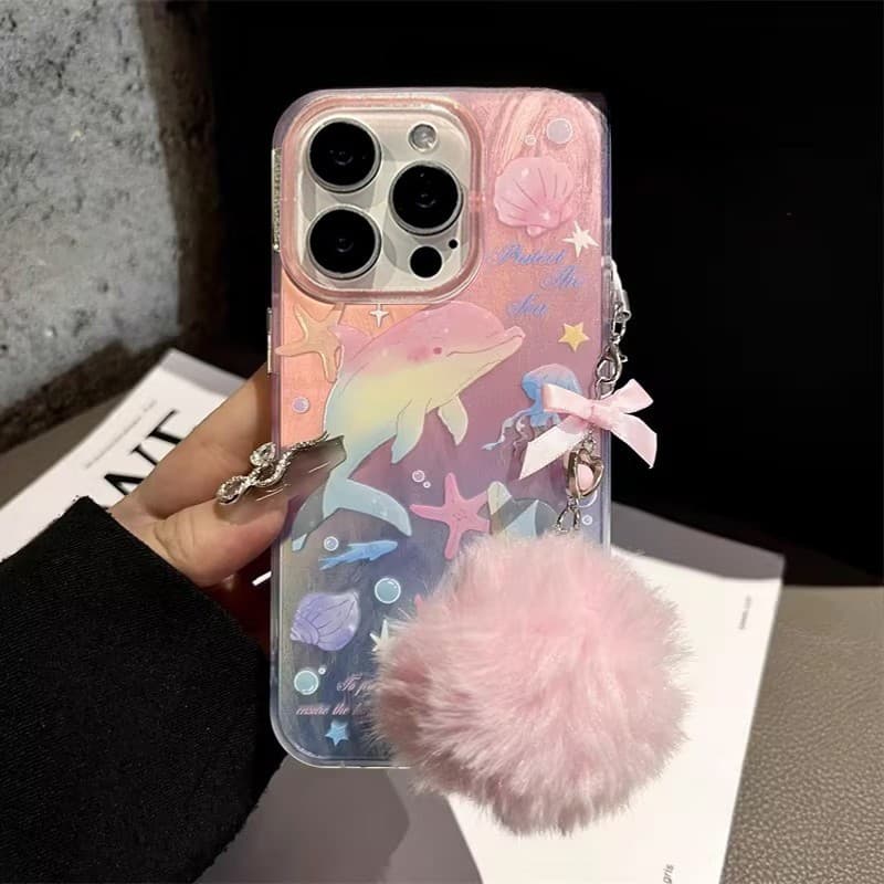 ปลาโลมาในฝันแมงกะพรุนเปลือกหอยดาวน่ารัก เคสไอโฟน 16 11 13pro สำหรับ IPhone 15 14 12 ProMax7 8 Plus X XR XSMaxสีขนมกวาด รูปที่ 7