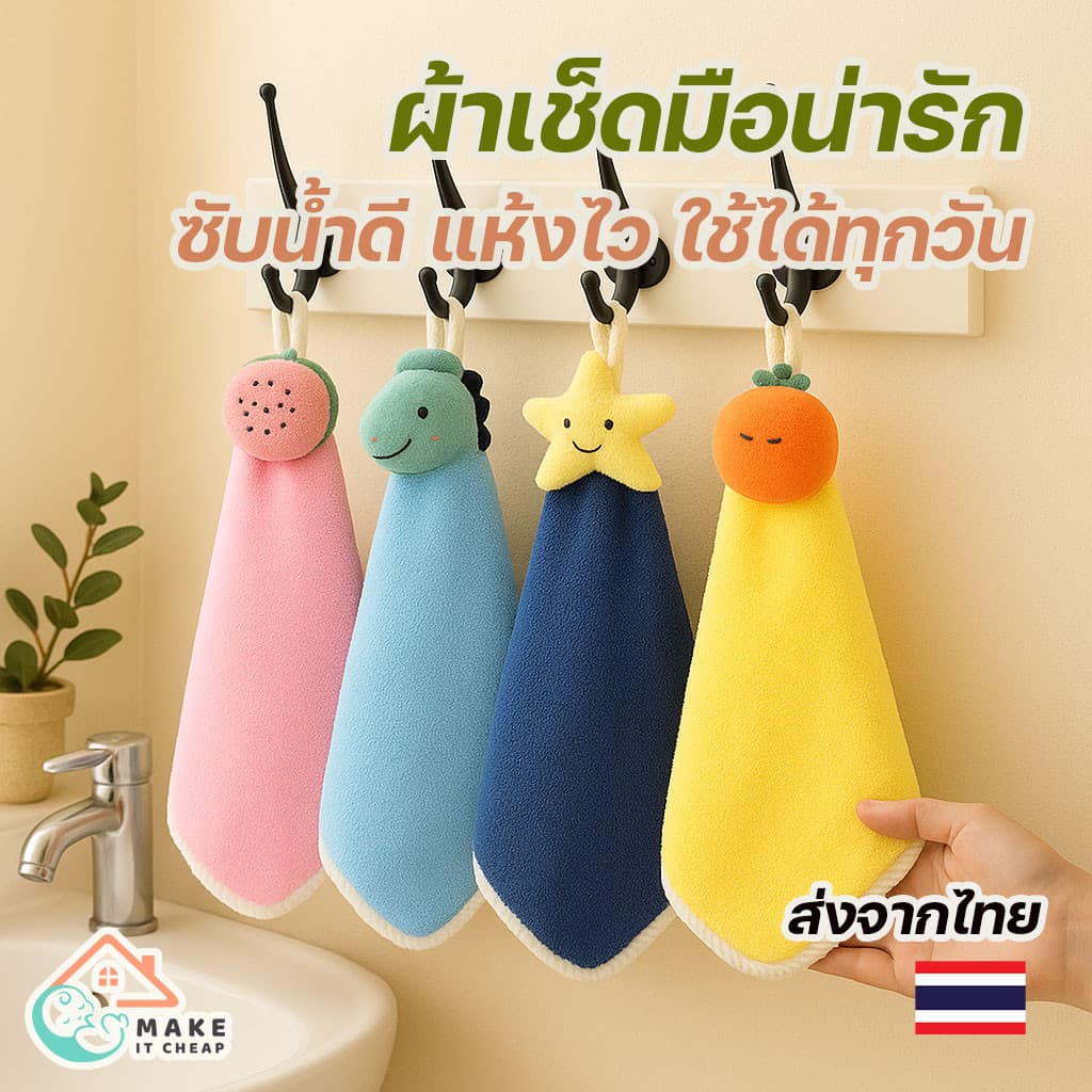 ผ้าเช็ดมือนุ่มนิ่มแบบแขวน ลายการ์ตูนสุดคิ้วท์ ซับน้ำดี พกพาสะดวก เหมาะกับการใช้งานในบ้านและออฟฟิศ รูปที่ 1