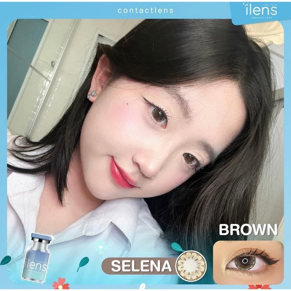 คอนแทคเลนส์ Selena Brown / Gray ⭐ค่าอมน้ำ60% ลายดอกไม้สุดฮิต กรองแสงกันยูวี รูปที่ 7