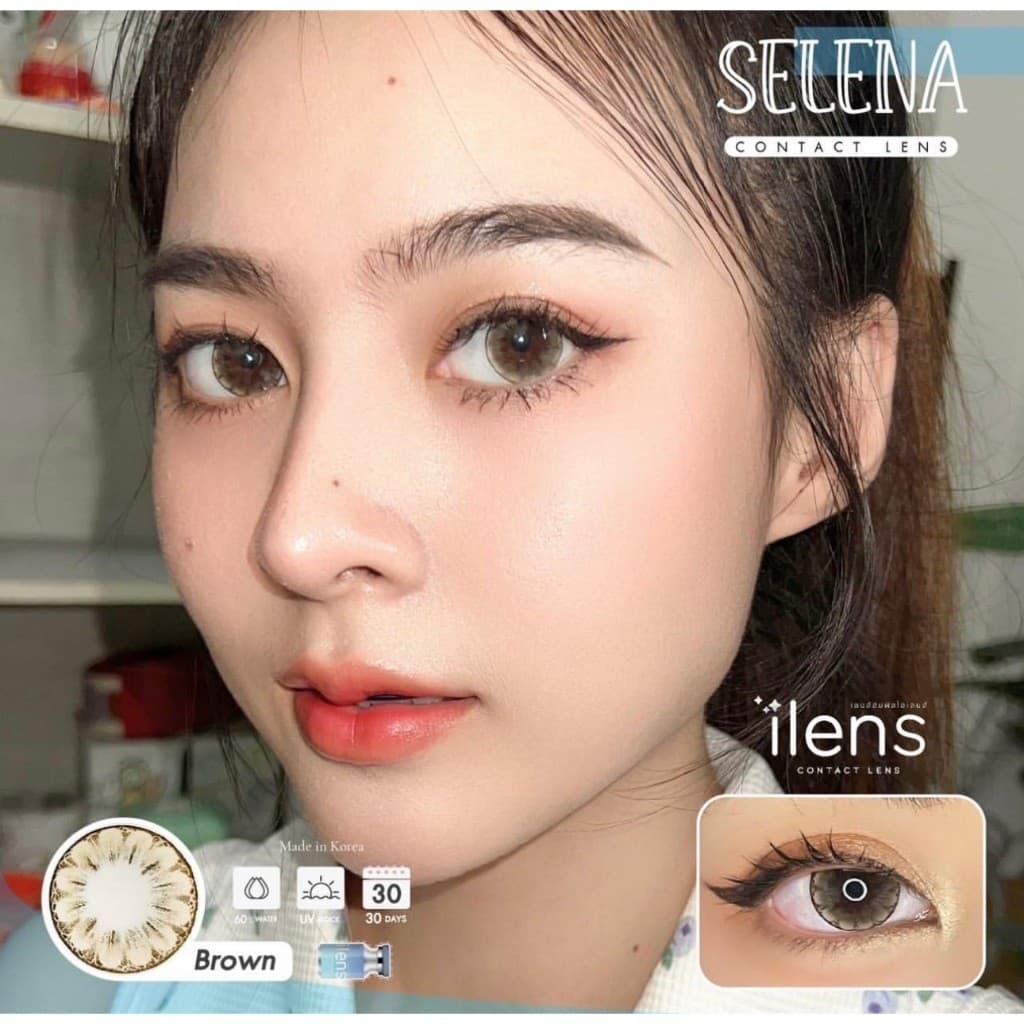คอนแทคเลนส์ Selena Brown / Gray ⭐ค่าอมน้ำ60% ลายดอกไม้สุดฮิต กรองแสงกันยูวี รูปที่ 4