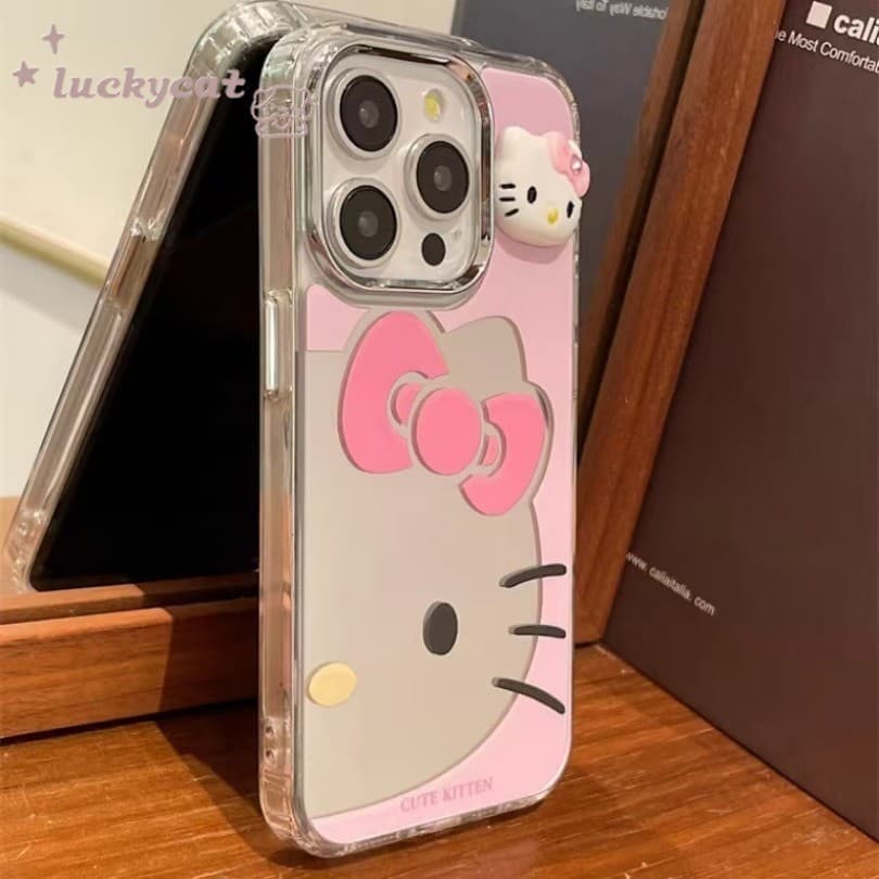 Iphone 16 15 14 13 12 11 Pro Max X Xr Xs Max 7 8 Plusเคสโทรศัพท์InsสาวหัวใจสีชมพูKTกระจกแมวฝาครอบโทรศัพท์นุ่ม รูปที่ 7