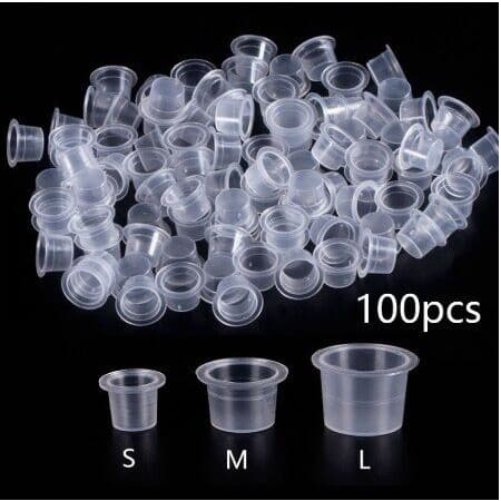 ถ้วยสีสัก ถ้วยหมึกสักถาวร ฝาหมึกสัก / ถ้วยใส่หมึก สำหรับสัก แบบพลาสติกใส ใช้แล้วทิ้ง สําหรับใส่หมึกสัก S M L 100 ชิ้น รูปที่ 1
