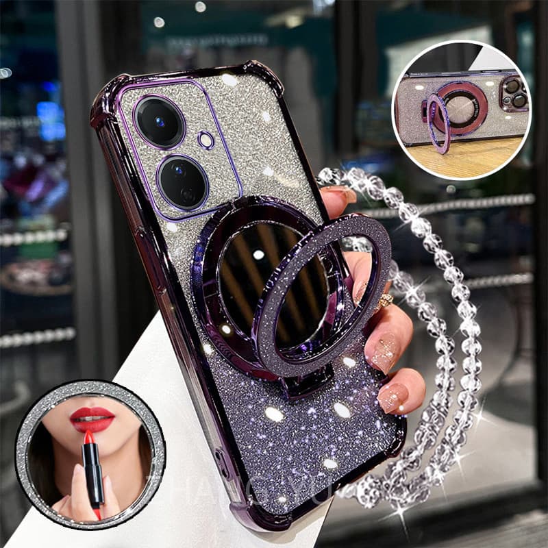 กันกระแทกเคสสําหรับ OPPO reno 11f 5G เคสโทรศัพท์ 3D ที่วางกระจกแต่งหน้าสร้อยข้อมือใหม่ softcase รูปที่ 4