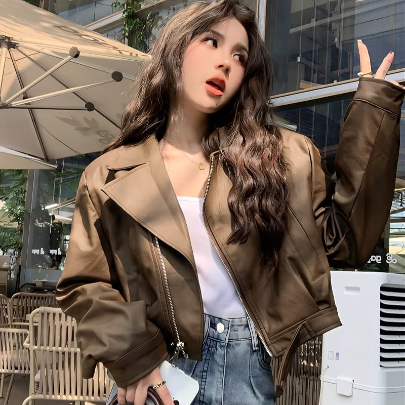 SuySuy แจ็คเก็ต คอปก แขนยาว ผ้าหนัง เนื้อผ้าดี รุ่นซิปรูด สไตล์เท่ๆ เก๋ๆ ใส่ได้หลายแนวสไตล์ รูปที่ 5
