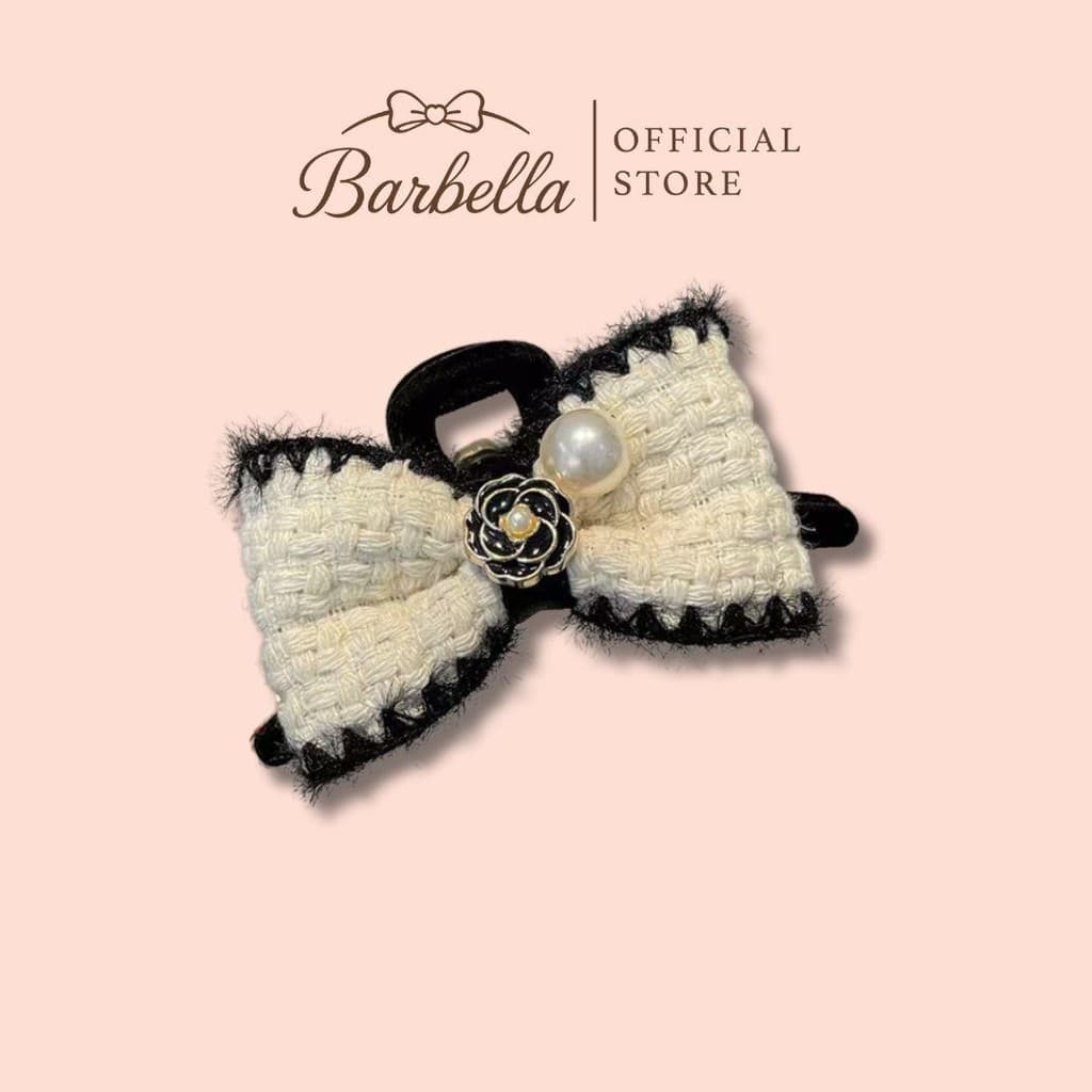 Barbella กิ๊บติดผมโบว์ผ้าทวีต กิ๊บหนีบผมแต่งมุกและดอกไม้หรู รุ่น Camelia Tweed รูปที่ 2