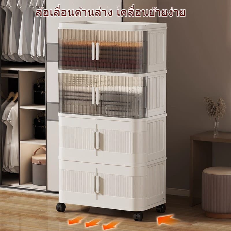 Living ตู้เก็บของ ล็อคเกอร์พับได้ 1/2/3/4/5 ชั้น ล็อคเกอร์เอนกประสงค์ แบริ่งน้ำหนัก 200 KG ล็อคเกอร์มีล้อ รูปที่ 5