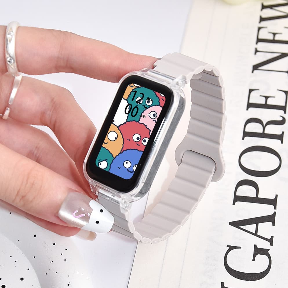 ซิลิโคนสายรัดห่วงแม่เหล็กพร้อมเคสสําหรับ Redmi smart Band 3 2 สร้อยข้อมือซิลิโคนอ่อนนุ่มสําหรับ Xiaomi Band 9 Active / 8 Active รูปที่ 7