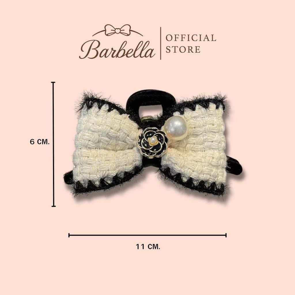 Barbella กิ๊บติดผมโบว์ผ้าทวีต กิ๊บหนีบผมแต่งมุกและดอกไม้หรู รุ่น Camelia Tweed รูปที่ 5