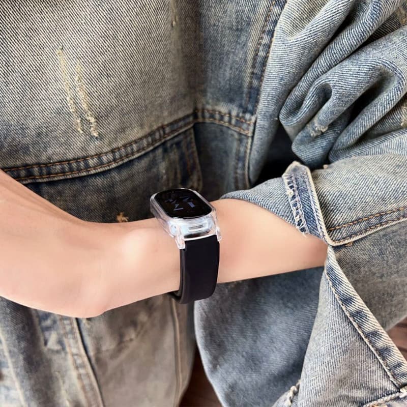 สายรัดซิลิโคนนิ่มสำหรับสปอร์ต Xiaomi Mi Band 9, เคสป้องกัน PC ใส สายรัดซิลิโคนแบบเปลี่ยนได้ เหมาะสำหรับ Xiaomi Mi Band รูปที่ 9