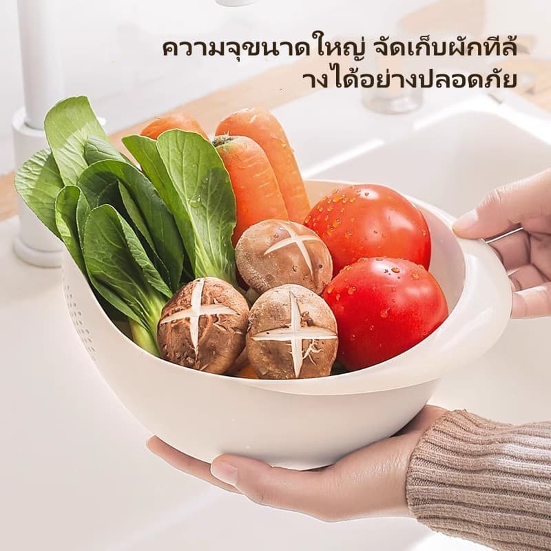 litai เครื่องล้างข้าว ตะแกรงล้างข้าว ที่ล้างผักพลาสติก ตะกร้าสะเด็ดน้ำ ตะกร้าล้างผักในครัว จานใส่ผลไม้ รูปที่ 3