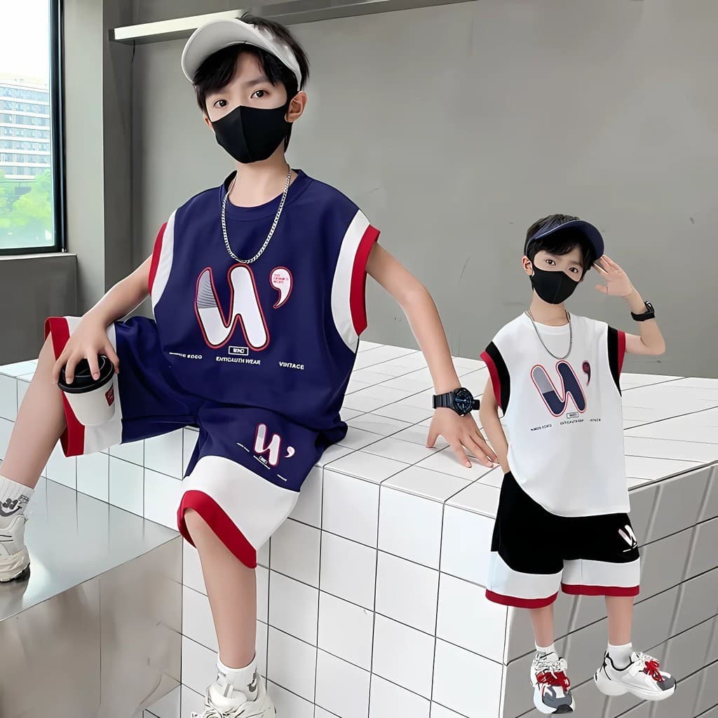 Modeng Baby เซ็ตแขนกุด สกรีนตัว2 สี เสื้อแขนสั้น กางเกงขาสั้น เซท 2 ชิ้น ใส่เที่ยวเท่ห์ๆ ด้วยชุดเซท เนื้อผ้านุ่ม รูปที่ 7