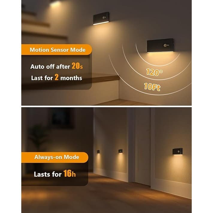 SPRISE Motion Sensor Night Light บันไดไฟในร่ม Warm White Magnetic LED Touch โคมไฟสําหรับห้องโถง, Stairway, ห้องน้ํา 1/3 แพ็ค รูปที่ 2