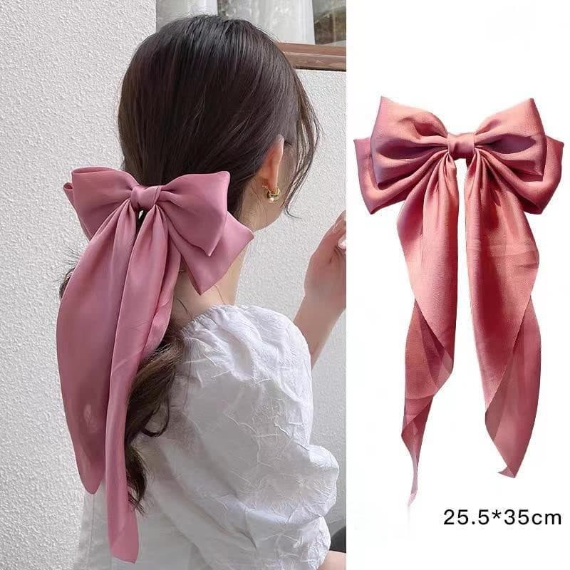 ในไทย กิ๊บติดผมหางม้า ประดับโบว์ ขนาดใหญ่ สีพื้น สไตล์เกาหลี สําหรับผู้หญิง H44 รูปที่ 7