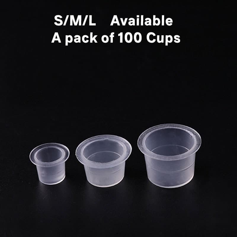 ถ้วยสีสัก ถ้วยหมึกสักถาวร ฝาหมึกสัก / ถ้วยใส่หมึก สำหรับสัก แบบพลาสติกใส ใช้แล้วทิ้ง สําหรับใส่หมึกสัก S M L 100 ชิ้น รูปที่ 3