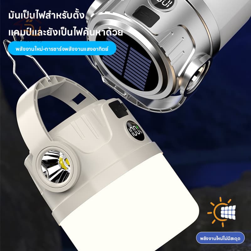 พลังงานแสงอาทิตย์ ไฟแคมป์ปิ้ง Solar Light ไฟเต็นท์ LED มัลติฟังก์ชัน สามารถปรับได้4โหมด กันน้ำType-C รูปที่ 2