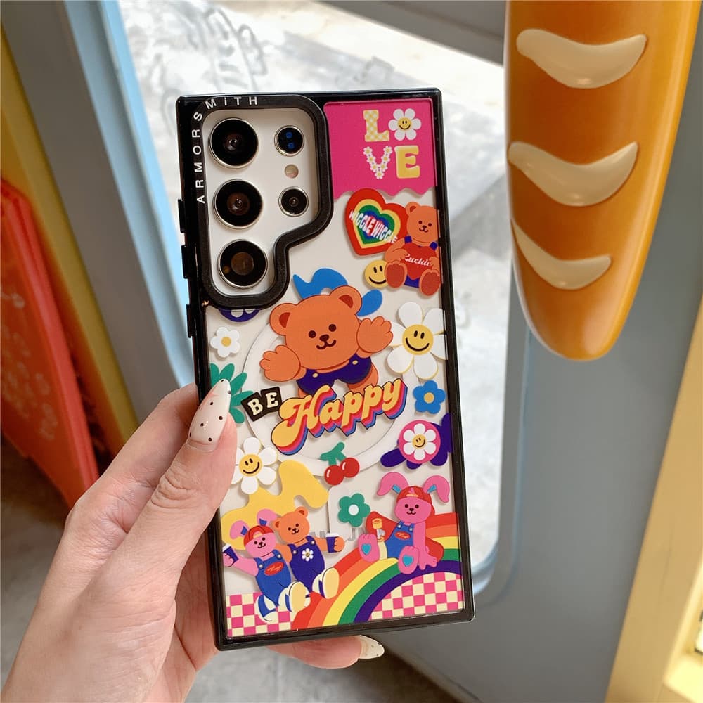 เคสหมีน่ารักสําหรับ Samsung Galaxy S26Ultra S25 S24 S23 FE Creative Magnetic กันกระแทก Hard ฝาหลัง รูปที่ 2