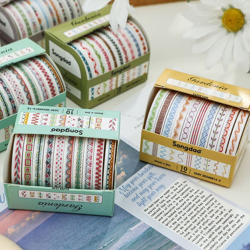 10 ม้วนกระชับ Grandenia Series เทปสติกเกอร์ตกแต่ง DIY วัสดุ Masking Tapes รูปที่ 2