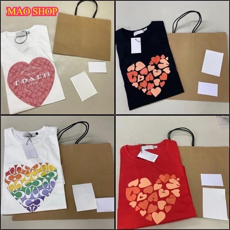 2024 Coach เสื้อยืดลําลอง คอกลม แขนสั้น ผ้าฝ้าย พิมพ์ลายโลโก้หัวใจ ขนาดใหญ่ แฟชั่นสําหรับผู้ชาย และผู้หญิง ไซซ์ S-5XL 03 รูปที่ 1