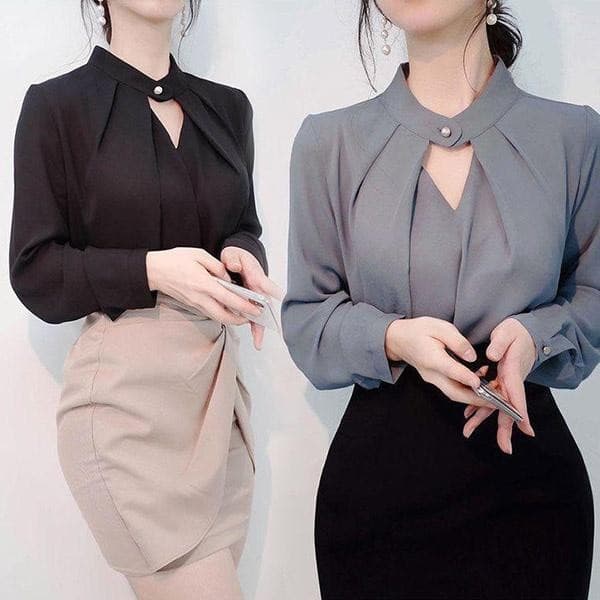 mimi&didi#เสื้อเชิ้ตแฟชั่นแขนยาว ทรงหลวมๆ ใส่ไปทำงาน เหมาะสำหรับธุรกิจ สไตล์ผู้ใหญ่และสง่างาม สำหรับผู้หญิง#W624 รูปที่ 1