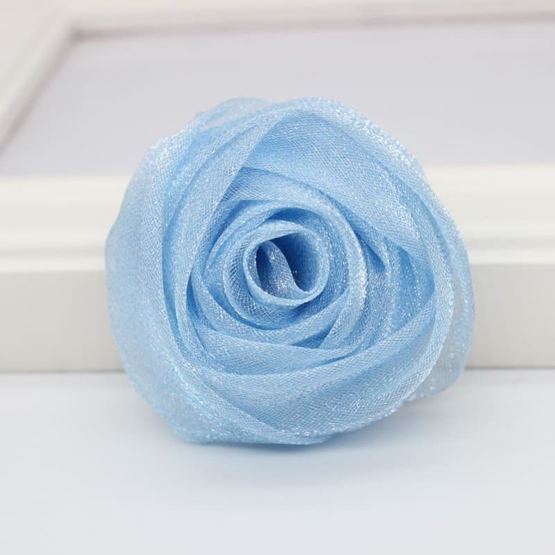 5pcs 5 ซม.3D Rose ดอกไม้หัว Organza ชีฟองผ้า Handmade DIY Headwear Hairpin อุปกรณ์เสริมผมเข็มกลัด รูปที่ 5