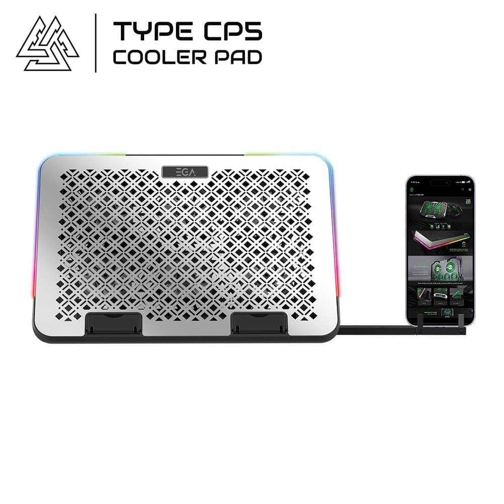 ส่งด่วน EGA พัดลมระบายอากาศ TYPE CP5 RGB สำหรับ Notebook ขนาด 15.6 นิ้ว พัดลม 6 ตัว ตั้งมือถือได้ รูปที่ 2