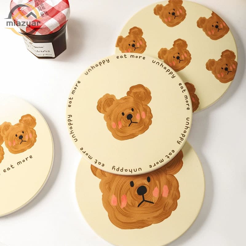 CODที่รองแก้ว ลายหมี Bear สุดน่ารัก ที่รองแก้วซับน้ำ แผ่นหินรองแก้วดูดซับน้ำ 14*14cm รูปที่ 3